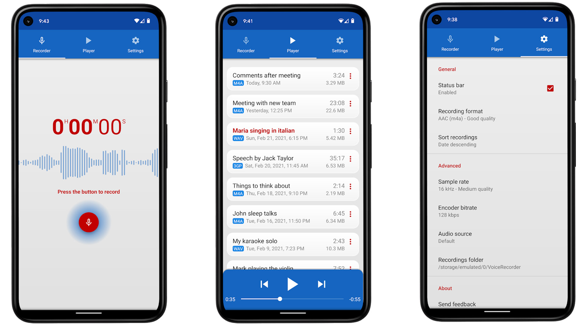 Captura de pantalla de Splend Apps Voice Recorder 2021